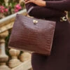 Brown Croc Faux Leather Top Handle Tote Bag With Cross Body Strap -SOSANDAR Sales web 2307 46 a23dk173pt0004 46 211 1