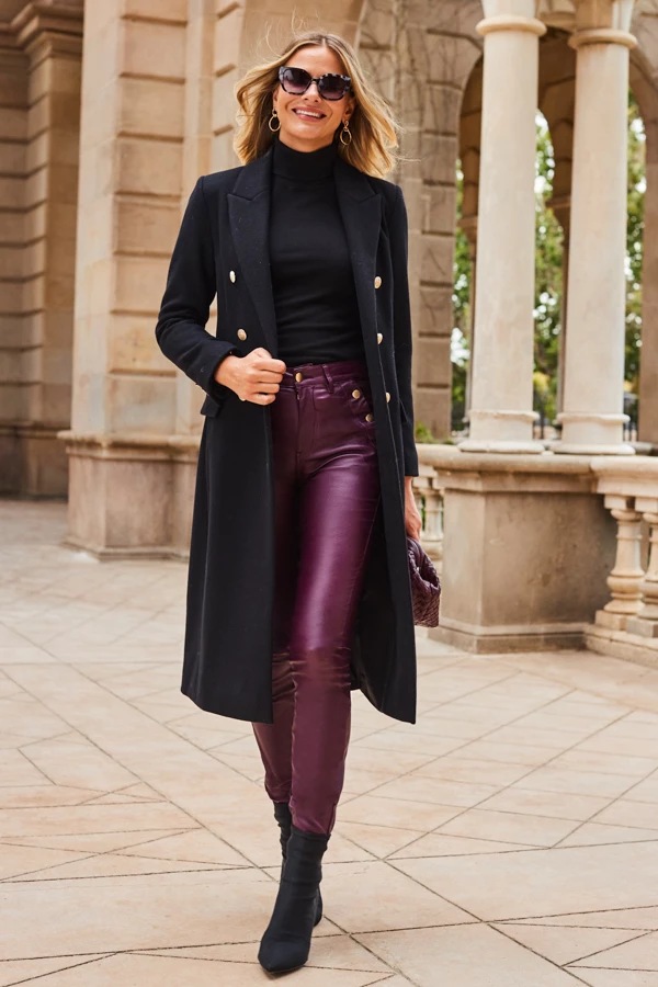 Wine Button Detail Coated Skinny Jeans 9 Wine Button Detail Coated Skinny Jeans - Image 7