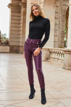 Wine Button Detail Coated Skinny Jeans 13 Wine Button Detail Coated Skinny Jeans -SOSANDAR Sales web 2307 61 a23bd002rd0011 a23ow026bk0001 61 262
