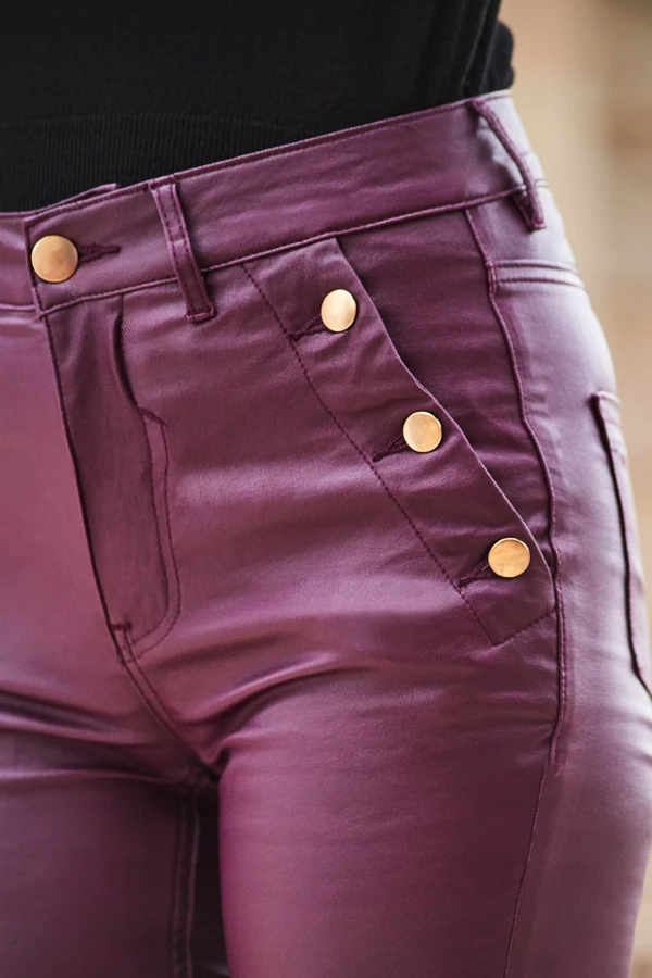 Wine Button Detail Coated Skinny Jeans 8 Wine Button Detail Coated Skinny Jeans - Image 6