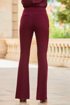 Wine Button Detail Kick Flare Trousers -SOSANDAR Sales web 2307 64 a23ow031rd00011 a23bw002rd011 s23tw089rd0004 64 638