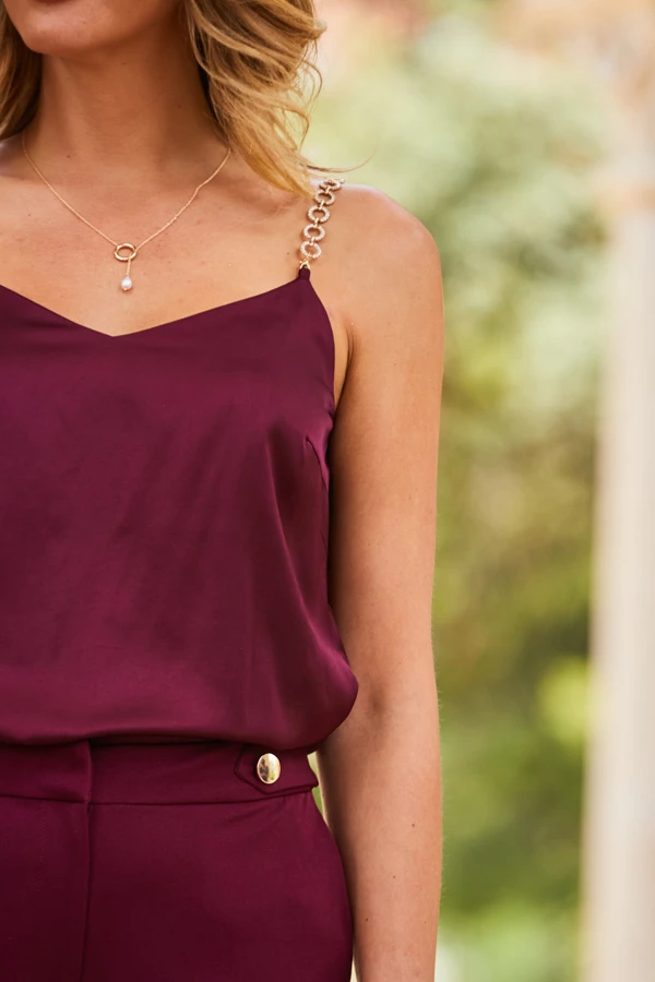 Burgundy Satin Embellished Strap Cami Top 4 Burgundy Satin Embellished Strap Cami Top - Image 2