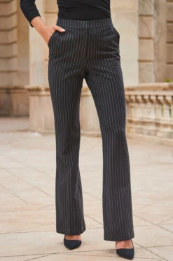 Black & White Pinstripe Kick Flare Trousers -SOSANDAR Sales web 2307 66 a23ow046bk0001 a23bw015bk0001 66 491