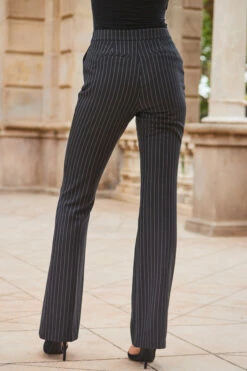 Black & White Pinstripe Kick Flare Trousers -SOSANDAR Sales web 2307 66 a23ow046bk0001 a23bw015bk0001 66 504