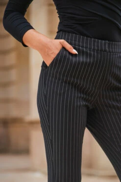 Black & White Pinstripe Kick Flare Trousers -SOSANDAR Sales web 2307 66 a23ow046bk0001 a23bw015bk0001 66 519
