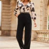 Black & White Chain Print Satin Two Part Wide Leg Jumpsuit -SOSANDAR Sales web 2307 67 s23jw039bkwh01 67 144