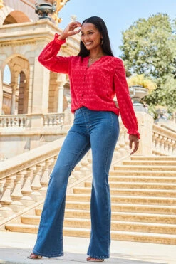 Mid Blue Kick Flare Jeggings