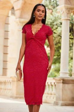 Raspberry Pink Short Sleeve Lace Jersey Dress 13 Raspberry Pink Short Sleeve Lace Jersey Dress -SOSANDAR Sales web 2307 88 s23dj188pk0026 88 110