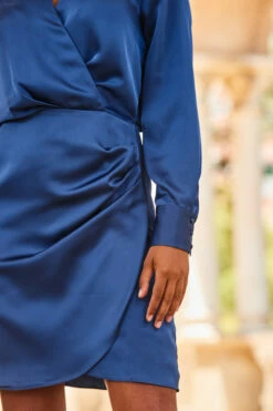 Midnight Blue Satin Wrap Dress 12 Midnight Blue Satin Wrap Dress -SOSANDAR Sales web 2307 89 s23dw197be0028 89 185