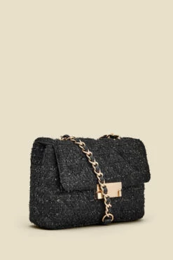 Black Metallic Boucle Clasp Detail Cross Body Bag -SOSANDAR Sales web 2307 box a23ac002bk0001 b
