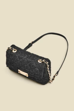 Black Metallic Boucle Clasp Detail Cross Body Bag -SOSANDAR Sales web 2307 box a23ac002bk0001 c