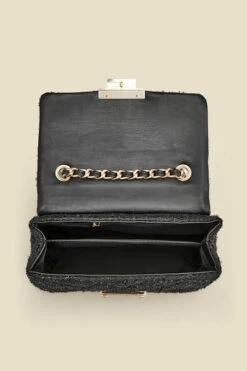 Black Metallic Boucle Clasp Detail Cross Body Bag -SOSANDAR Sales web 2307 box a23ac002bk0001 d