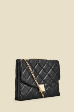 Black Gold Stud Detail Quilted Cross Body Bag 11 Black Gold Stud Detail Quilted Cross Body Bag -SOSANDAR Sales web 2307 box a23ac004bk0001 b