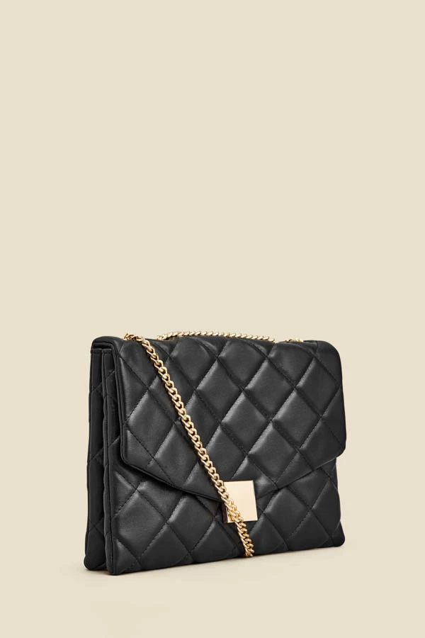 Black Gold Stud Detail Quilted Cross Body Bag 5 Black Gold Stud Detail Quilted Cross Body Bag - Image 3