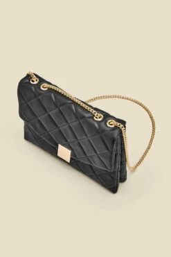 Black Gold Stud Detail Quilted Cross Body Bag 12 Black Gold Stud Detail Quilted Cross Body Bag -SOSANDAR Sales web 2307 box a23ac004bk0001 c