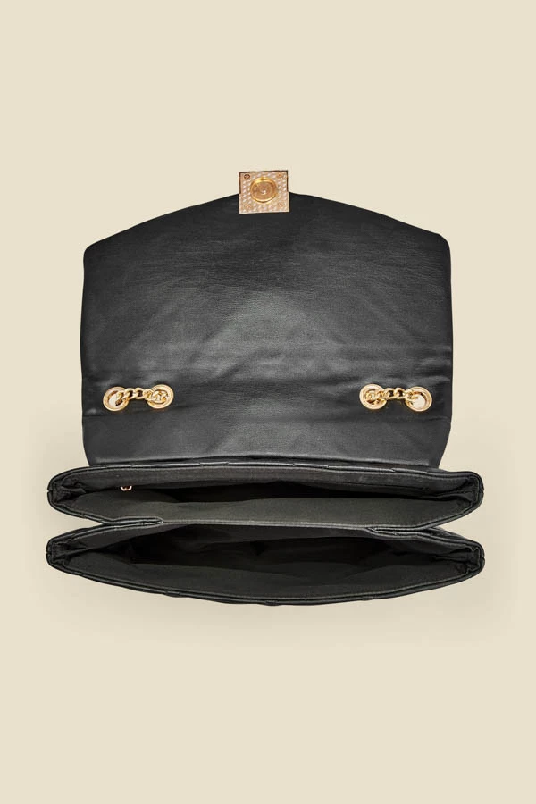 Black Gold Stud Detail Quilted Cross Body Bag 7 Black Gold Stud Detail Quilted Cross Body Bag - Image 5