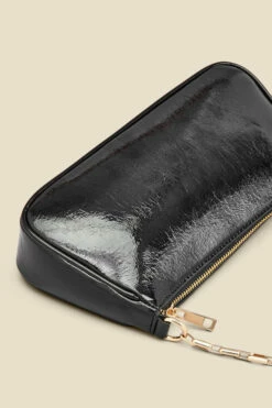 Black Patent Chain Handle Shoulder Bag -SOSANDAR Sales web 2307 box a23ac006bk0001 c