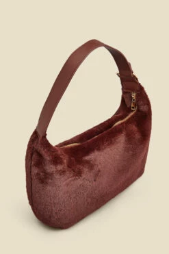 Brown Faux Fur Shoulder Bag -SOSANDAR Sales web 2307 box a23ac007pt0004 b