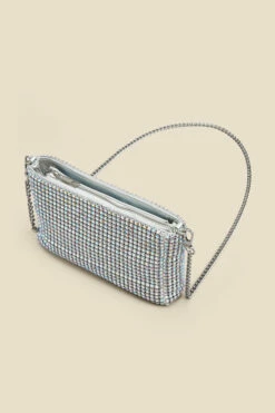 Silver Rhinestone Clutch Bag -SOSANDAR Sales web 2307 box a23ac009mc0005 c
