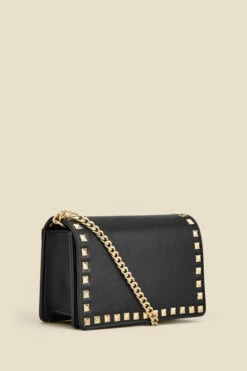 Black Stud Detail Clutch Bag With Detachable Strap -SOSANDAR Sales web 2307 box a23ac010bk0001 b