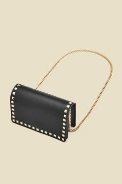Black Stud Detail Clutch Bag With Detachable Strap -SOSANDAR Sales web 2307 box a23ac010bk0001 c