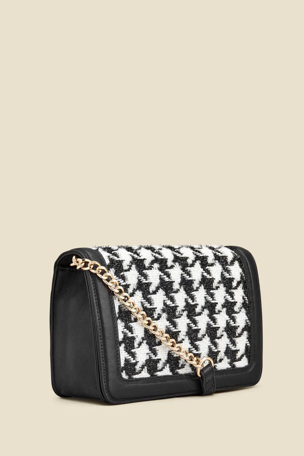 Dogtooth Black Trim Chain Detail Cross Body Bag 4 Dogtooth Black Trim Chain Detail Cross Body Bag - Image 2