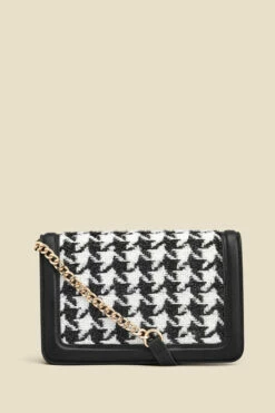 Dogtooth Black Trim Chain Detail Cross Body Bag 9 Dogtooth Black Trim Chain Detail Cross Body Bag -SOSANDAR Sales web 2307 box a23ac011bk0001 c