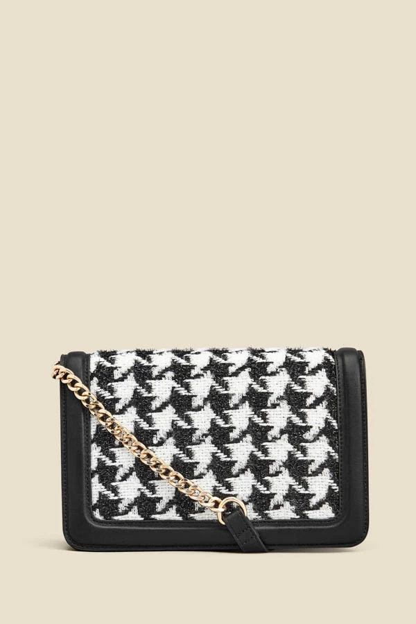 Dogtooth Black Trim Chain Detail Cross Body Bag 5 Dogtooth Black Trim Chain Detail Cross Body Bag - Image 3