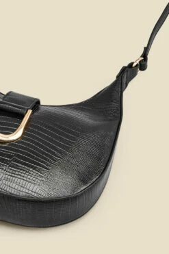 Black Snake Hoop Clasp Scoop Longline Shoulder Bag -SOSANDAR Sales web 2307 box a23ac012bk0001 c
