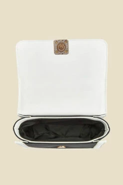 Black Quilted Ivory Trim Chain Detail Cross Body Bag -SOSANDAR Sales web 2307 box a23ac013bk0001 d