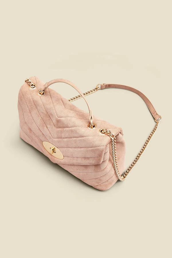 Taupe Faux Suede Quilted Clasp Detail Cross Body Bag 6 Taupe Faux Suede Quilted Clasp Detail Cross Body Bag - Image 4