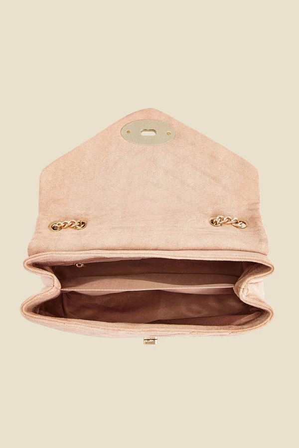 Taupe Faux Suede Quilted Clasp Detail Cross Body Bag 7 Taupe Faux Suede Quilted Clasp Detail Cross Body Bag - Image 5