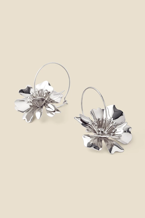 Silver Flower Detail Hoop Earrings 3 Silver Flower Detail Hoop Earrings