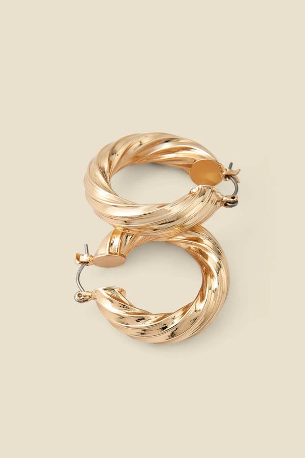 Gold Twist Detail Hoop Earrings 4 Gold Twist Detail Hoop Earrings - Image 2