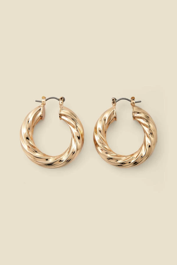 Gold Twist Detail Hoop Earrings 3 Gold Twist Detail Hoop Earrings
