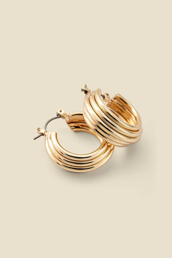 Gold Ridged Hoop Earrings 3 Gold Ridged Hoop Earrings