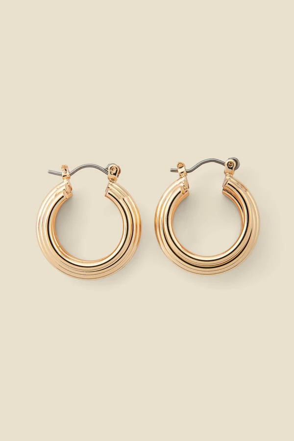 Gold Ridged Hoop Earrings 4 Gold Ridged Hoop Earrings - Image 2