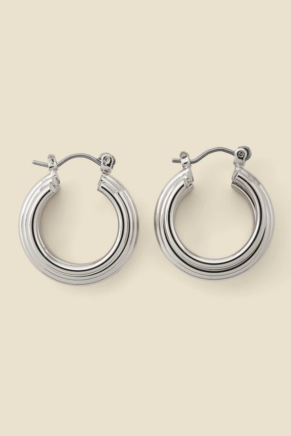 Silver Ridged Hoop Earrings 3 Silver Ridged Hoop Earrings - Image 2