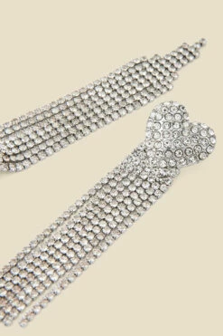 Silver Rhineshtone Heart Detail Tassel Earrings 5 Silver Rhineshtone Heart Detail Tassel Earrings -SOSANDAR Sales web 2307 box a23ac029mc0005 a