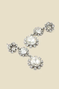 Silver Diamante Triple Stone Drop Earrings -SOSANDAR Sales web 2307 box a23ac036mc0005 a