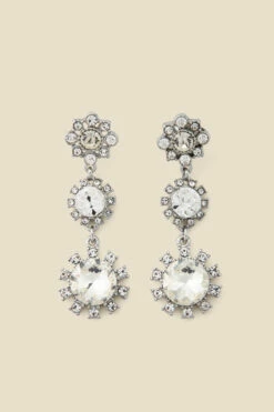 Silver Diamante Triple Stone Drop Earrings -SOSANDAR Sales web 2307 box a23ac036mc0005 b