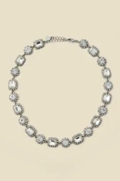 Silver Diamante Stone Detail Necklace -SOSANDAR Sales web 2307 box a23ac037mc0005 b