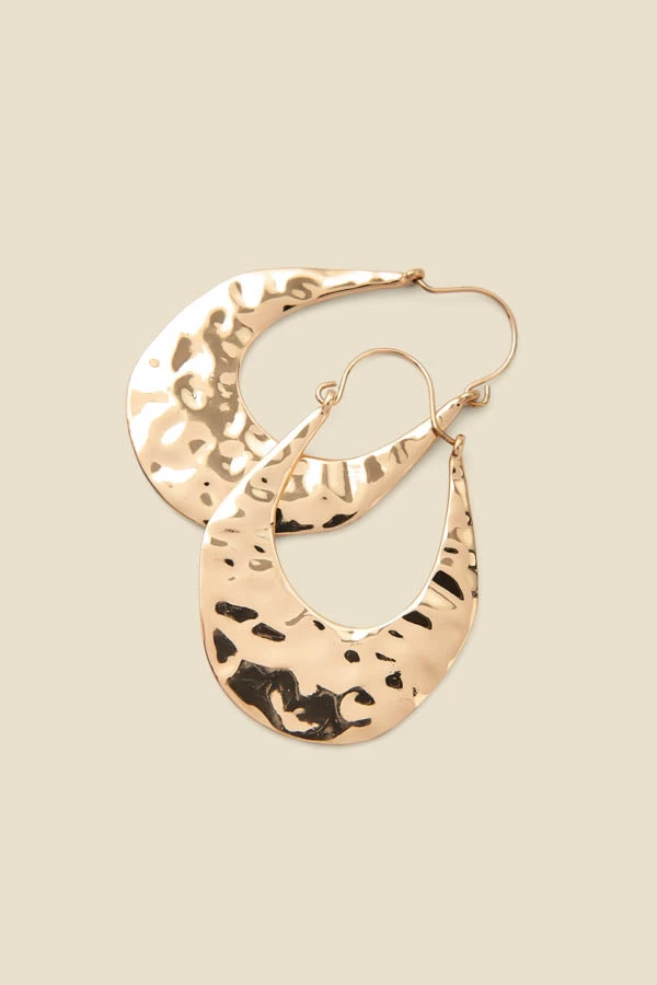 Gold Hammered Oval Hoop Earrings 4 Gold Hammered Oval Hoop Earrings - Image 2