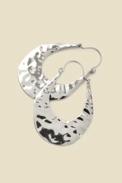 Silver Hammered Oval Hoop Earrings