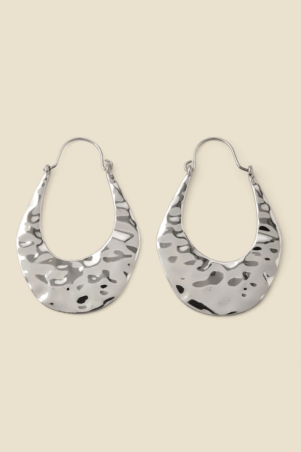 Silver Hammered Oval Hoop Earrings 4 Silver Hammered Oval Hoop Earrings - Image 2