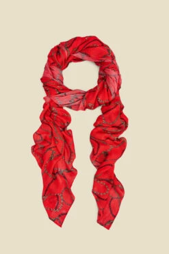 Red Chain Print Scarf -SOSANDAR Sales web 2307 box a23ac070rd0017 a
