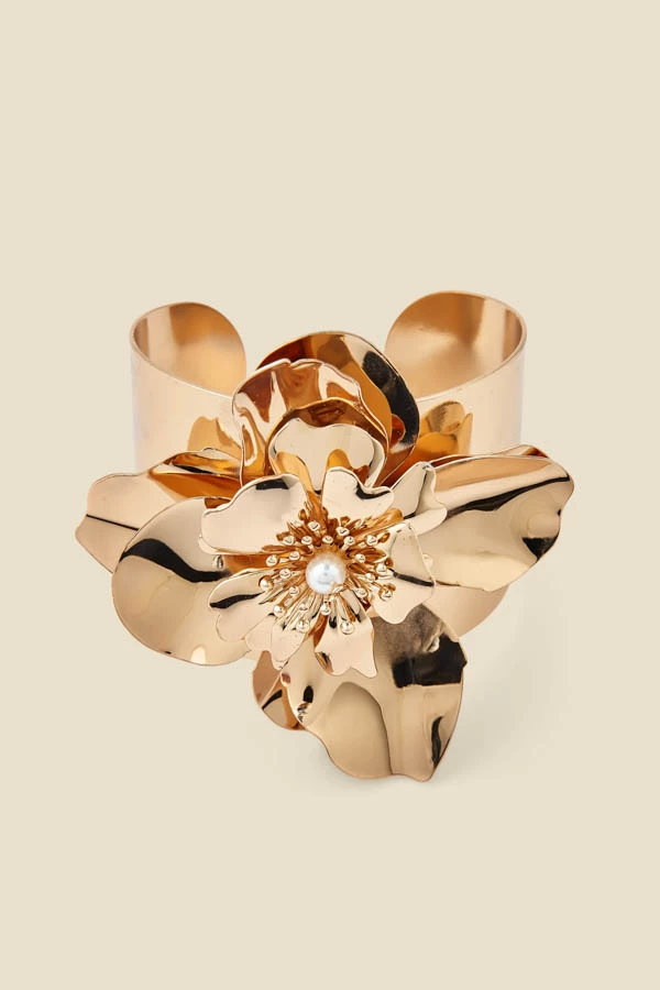 Gold Flower Detail Cuff Bracelet 3 Gold Flower Detail Cuff Bracelet - Image 2