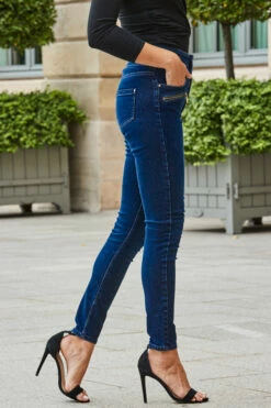 Dark Indigo High Waisted Zip Detail Biker Jeans -SOSANDAR Sales web 2308 118 a23bd004in006w 118 189
