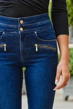 Dark Indigo High Waisted Zip Detail Biker Jeans -SOSANDAR Sales web 2308 118 a23bd004in006w 118 228