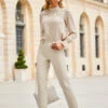 Ecru Faux Leather Straight Leg Trousers -SOSANDAR Sales web 2308 120 a23tw048cm0003 120 015 rt 1